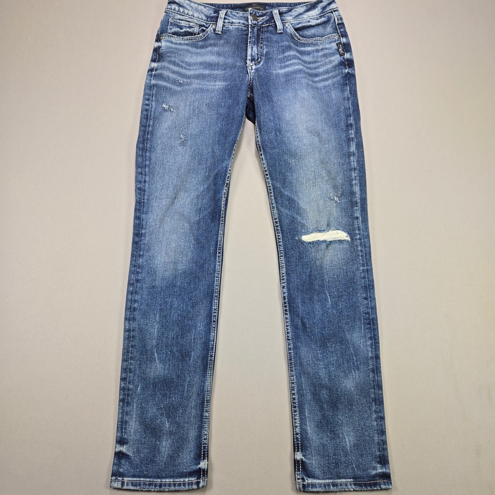Silver Jeans Co Suki Slim‎ Distressed Blue Wash Jeans W28 L31